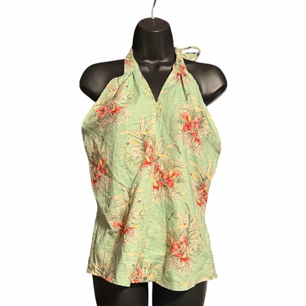 EUC Tommy Hilfiger Green Floral Halter Top, Size M